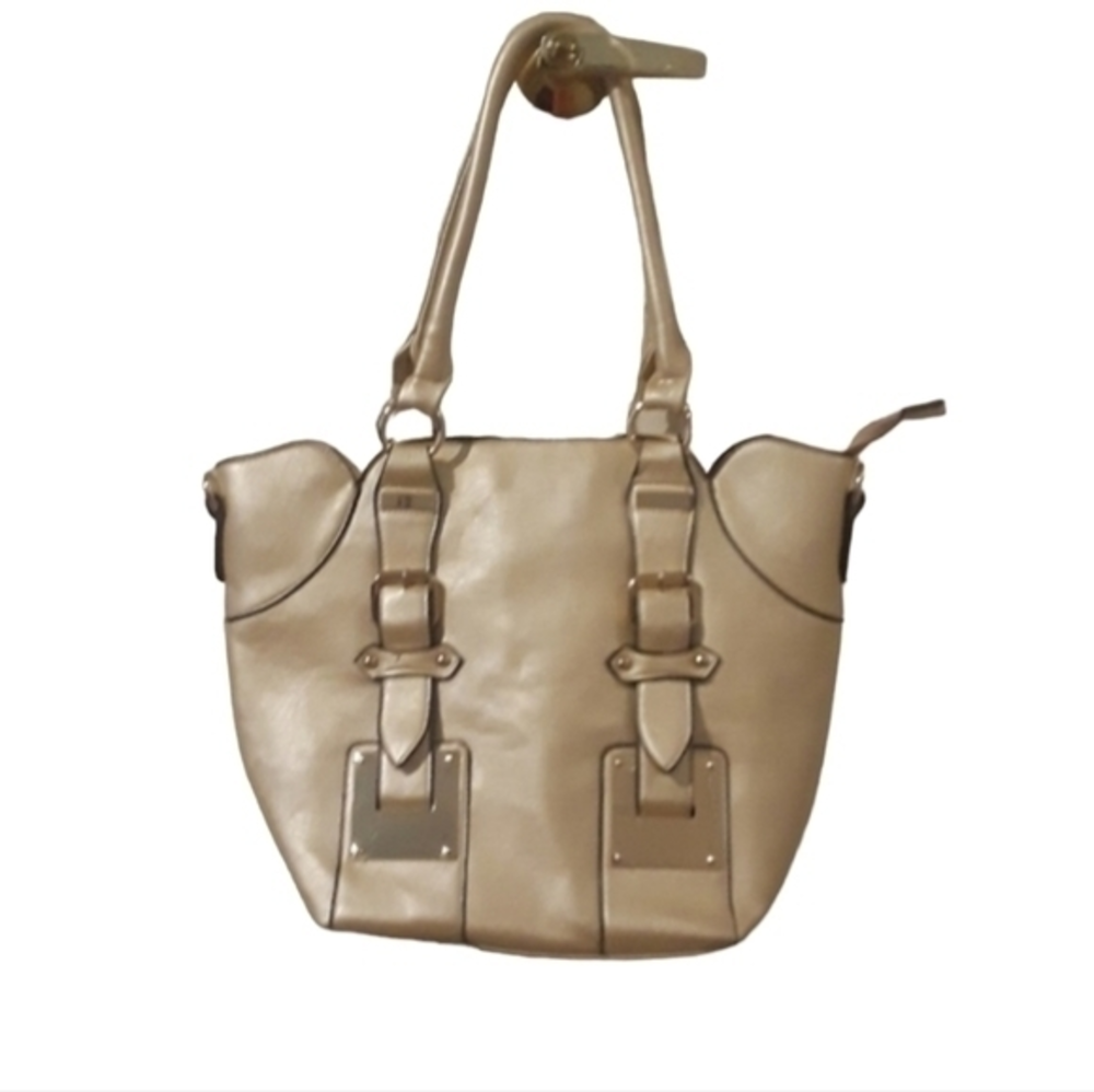Large Gold Faux Leather‎ Shoulder Handbag with Gold Hardware
